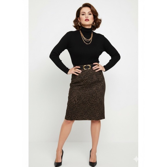 Liverpool Stitchfix Cheetah Animal Print Pencil Skirt Sz 8 Brown Black Career - Picture 1 of 8
